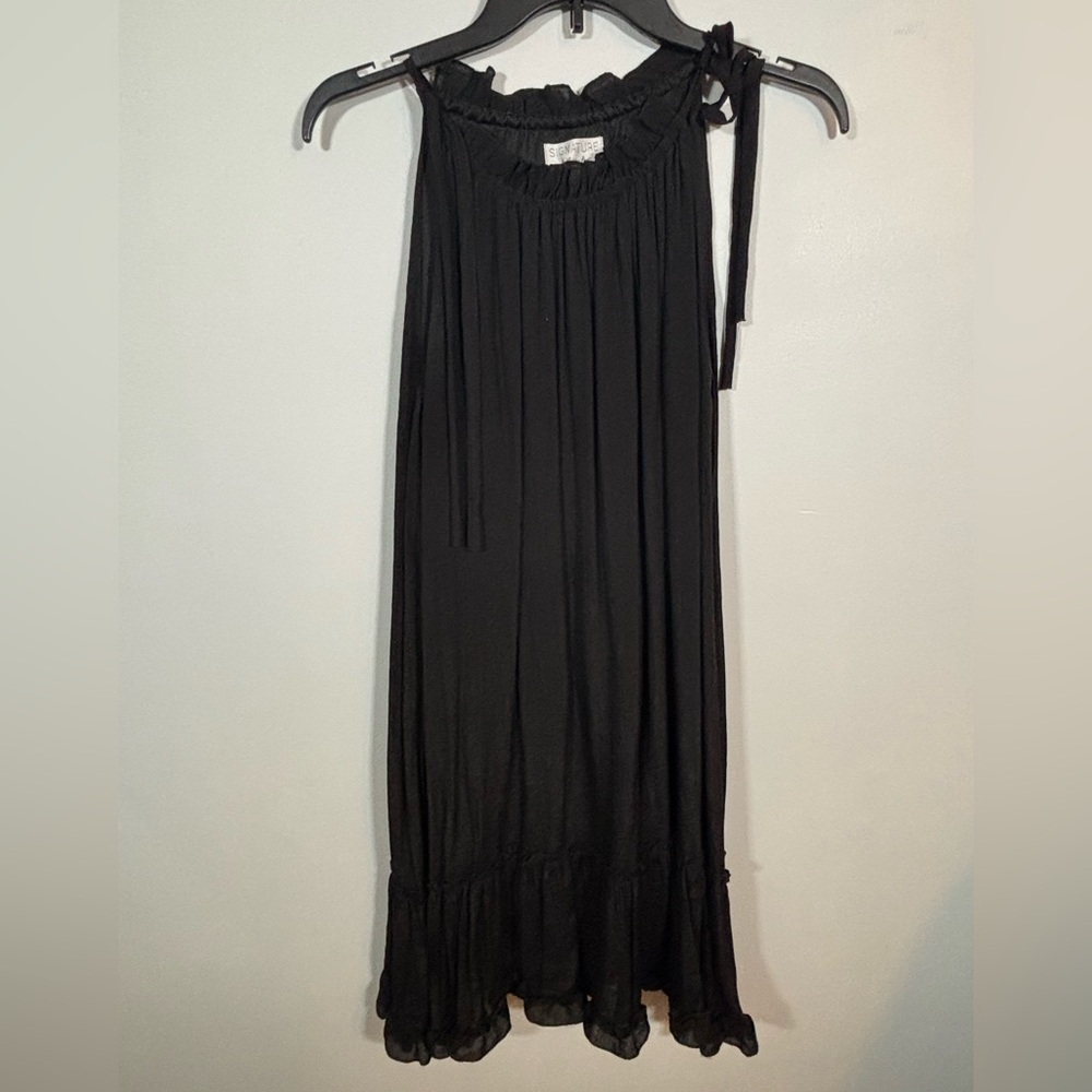 Signature by Robbie Bee Black Ruffle Hem Sleeveless Midi Dress Size M